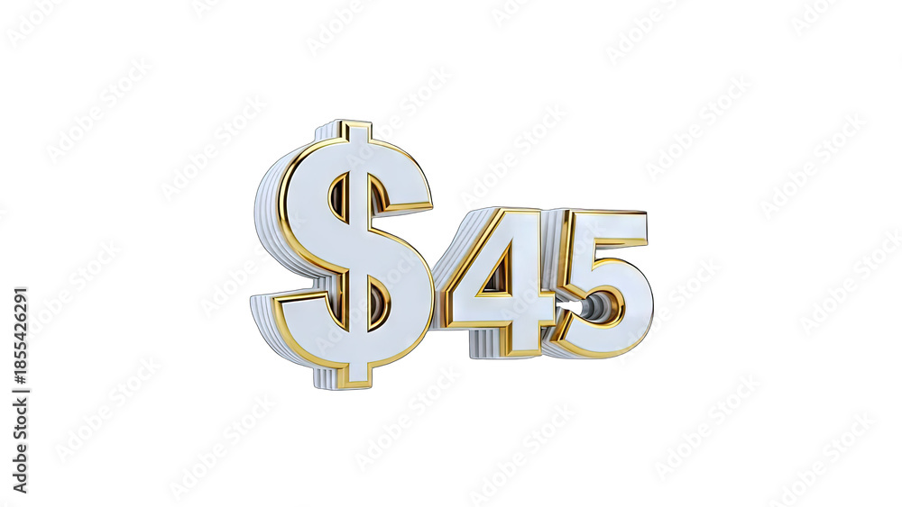 Obraz premium 3D $45 Dollar Sign and Number with Gold Trim on transparent background