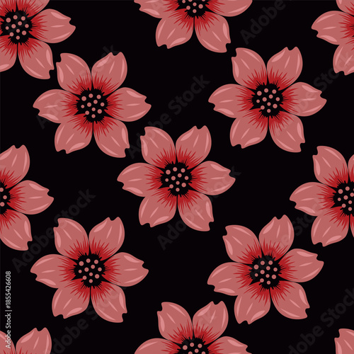 Seamless floral pattern, old fashion folk ornament with flowers branches. Cute botanical design, simple flower print: small hand drawn flowers branches arranged in a diagonal line. Vector pattern.