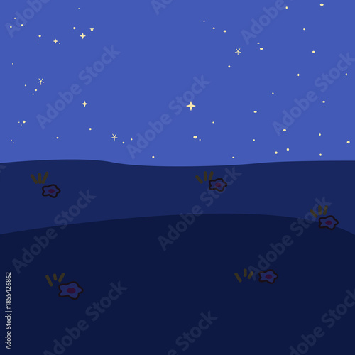 Flat Illustration of Starry Night Sky Over Field