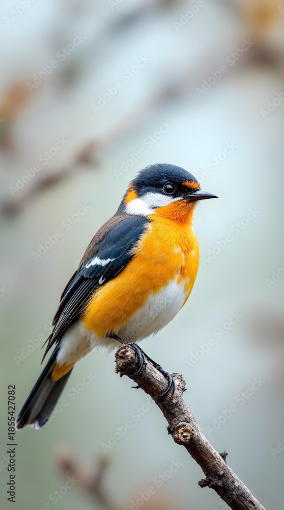 Fototapeta premium Wild Bird Perched on Branch in Natural Light – Wildlife Stock Photography