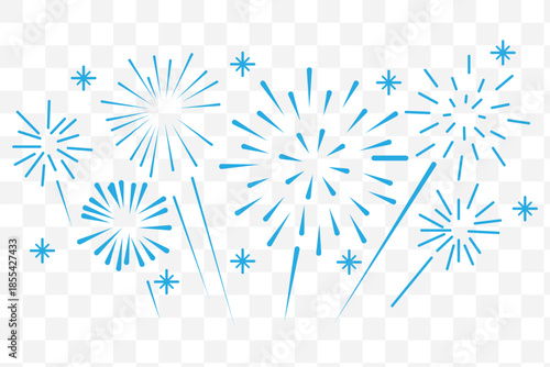 Fireworks black and white simple modern line art flat vector icons isolated on white background, Celebration banner elements design for Christmas, New year, Holiday, Anniversary, Party, Diwali