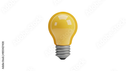 3D Yellow light bulb icon with an orange outline on transparent background
