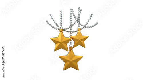 3D Golden Stars Hanging Decoration on transparent background