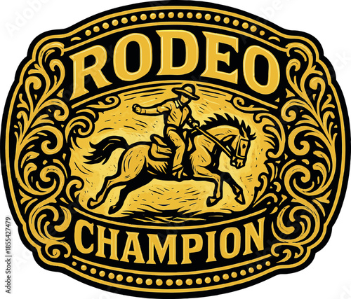 Rodeo Champion Belt Buckle Gold Vector Design