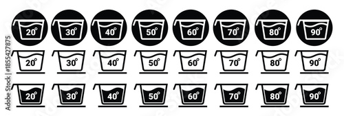 Washing Temperature Icons Set 20°–90° | Laundry Care Symbols Vector Pack