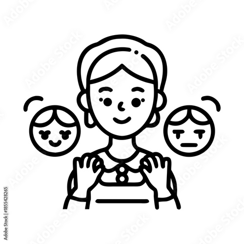 A housewife has various facial expressions
