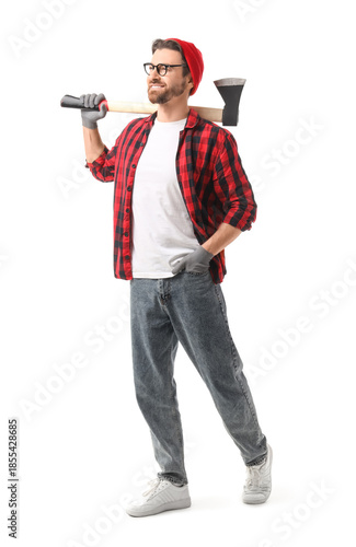 Handsome lumberjack with ax...
