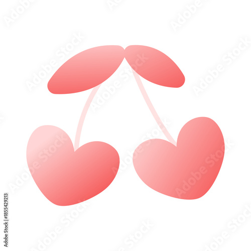 Heart Cherries Icon Cute Valentine Fruit Couple Symbol
