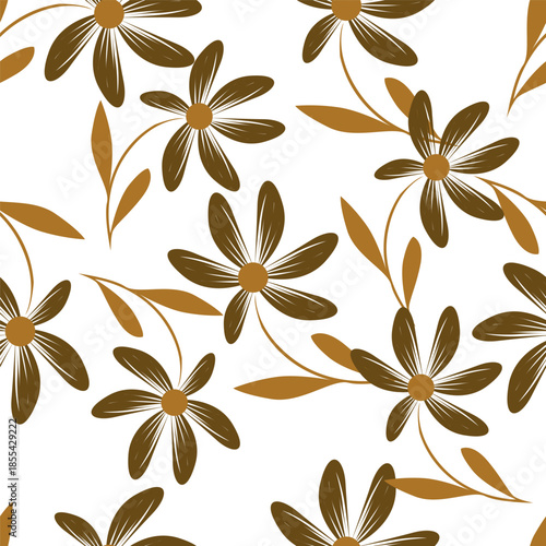 Seamless floral pattern, old fashion folk ornament with flowers branches. Cute botanical design, simple flower print: small hand drawn flowers branches arranged in a diagonal line. Vector pattern.