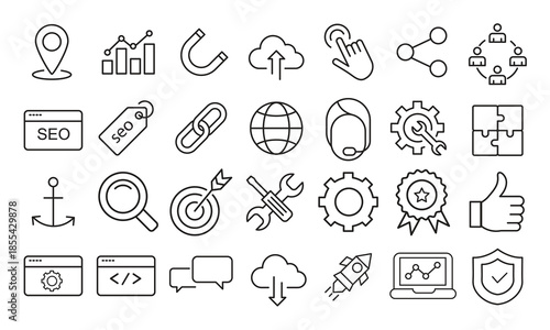 SEO Vector Icon Set – Search Engine Optimization Line Editable Icons,Search Engine Optimization Line Icons Set – Editable Stroke SEO Vector
