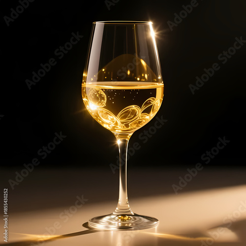 glass of white wine in golden tone