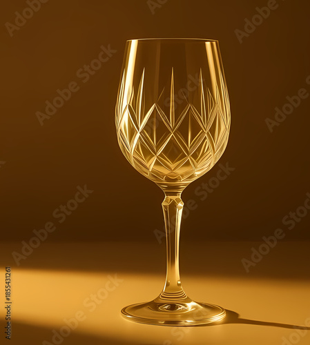 Elegant wine glass catching golden reflections, premium studio lighting