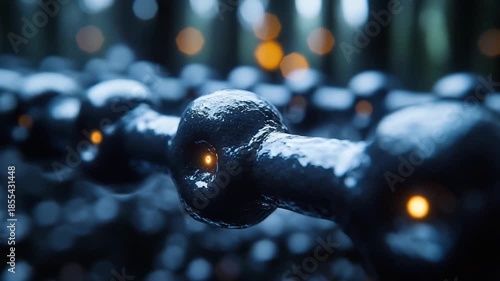 Close-up of a chain link with glowing elements