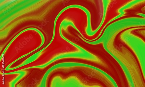 Red and green abstract liquid marble background for artistic poster and psychedelic design