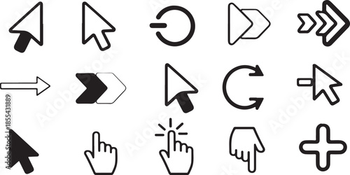 Complete Set of Modern Mouse Cursor and Pointer Icons for User Interface Design