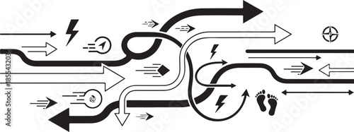 Dynamic Urban Traffic Flow Diagram Illustrating Intelligent Transportation Networks and Directional Mobility Systems