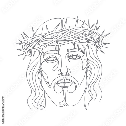Line Art Depiction of Jesus Christ with Crown of Thorns 1.