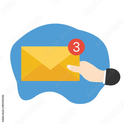 New Message Notification with Hand Holding Email Envelope in Flat Design Style