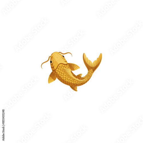 Golden Koi Fish Vector Illustration on White Background - Symbol of Luck, Wealth, and Prosperity in Asian Culture