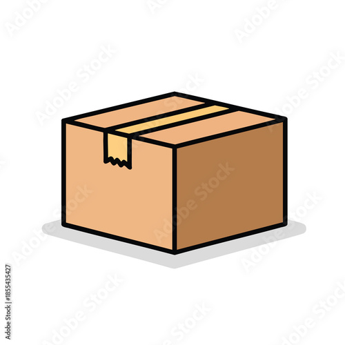 Cartoon image of a closed cardboard box, taped and slightly shadowed