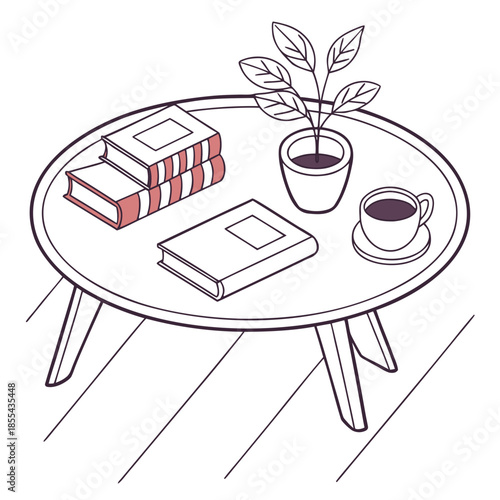 Cozy reading setup on round table