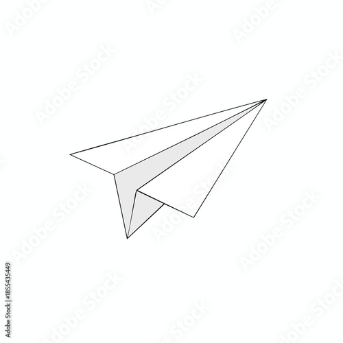 A simplified paper airplane image, folded, with a black outline, set against a white background