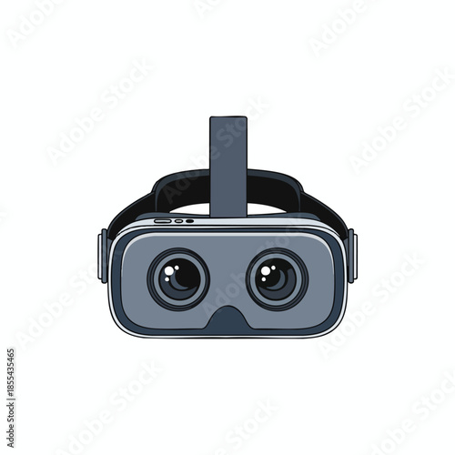 A stylized front view of a VR headset, with a padded headband and dark lenses