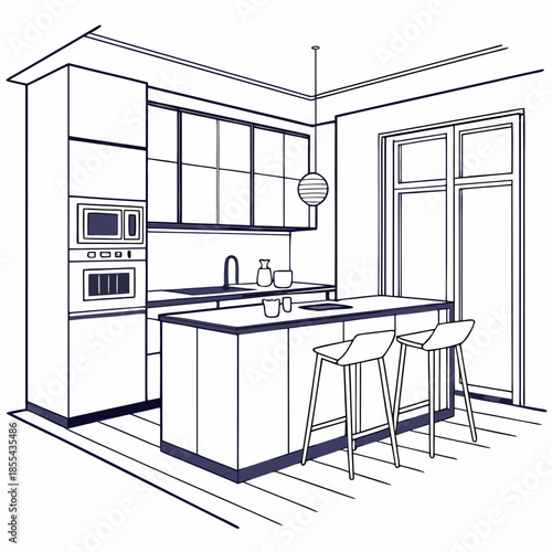 Modern kitchen with island and bar stools