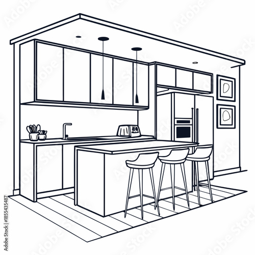 Modern kitchen design with island and bar stools
