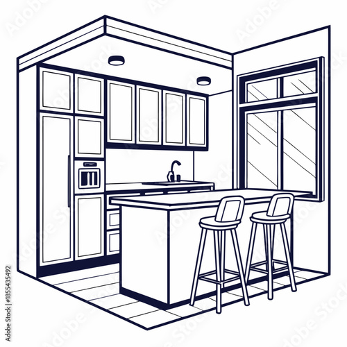 Modern kitchen with island and bar stools