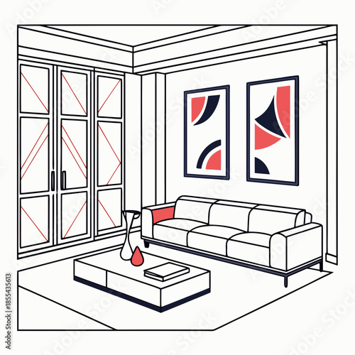 Modern living room with abstract art