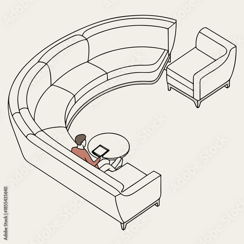Cozy living room with curved sofa