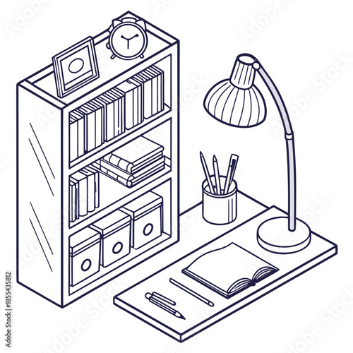 Study area with bookshelf and desk