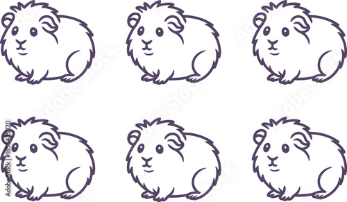 Six Cute Cartoon Guinea Pigs in a Grid Pattern