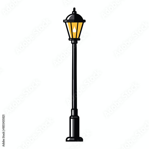 An illustration of a black and yellow streetlight with a teardrop and lamp