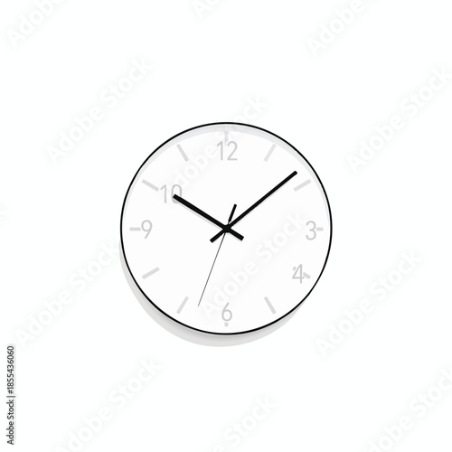 A simple, isolated clock face with hands pointing to approximately 1011