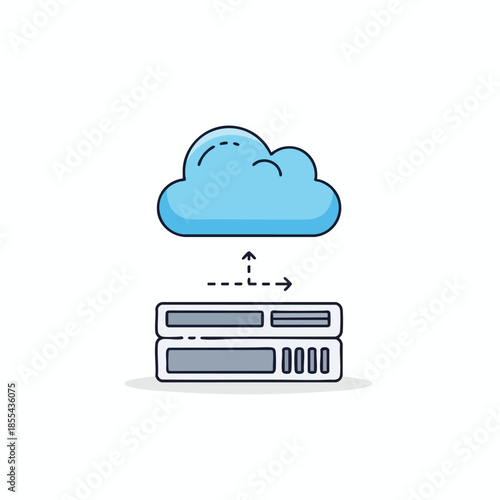 Cloud icon above a server representation. Directional arrows indicate data transfer