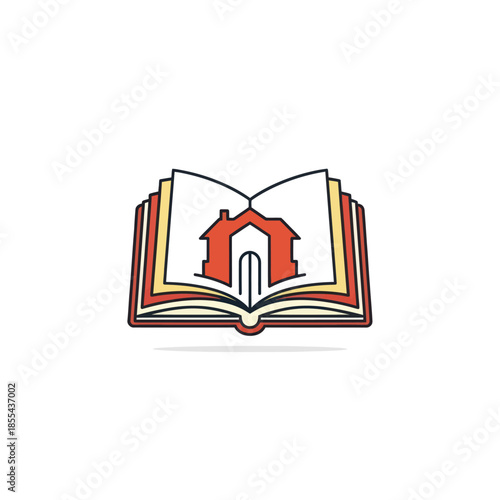 Open Book with House Silhouette A Symbol of Home Education.