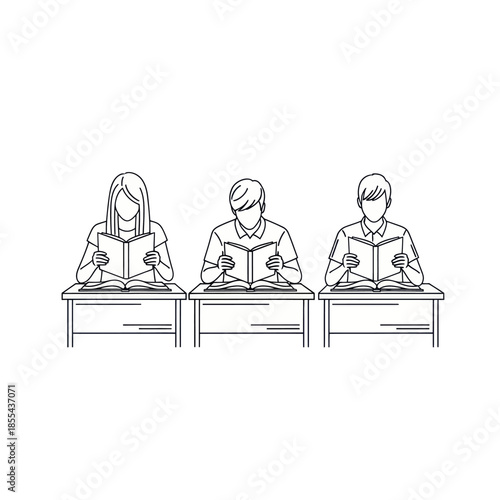 Students Engaged in Reading at Their Desks in a Classroom Setting.