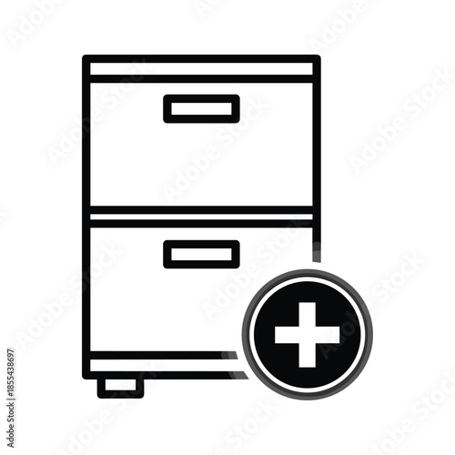 Filing cabinet with plus sign