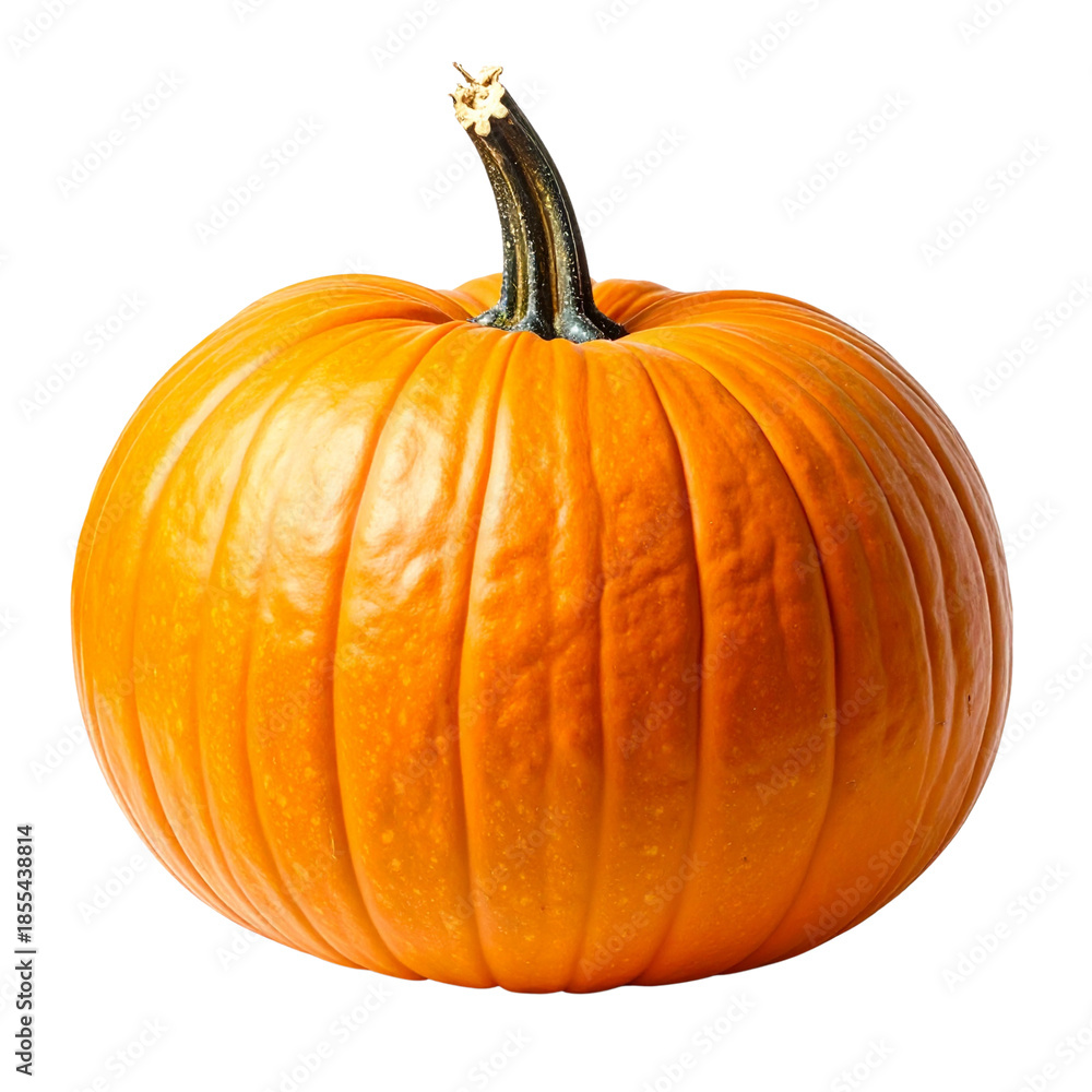 Fototapeta premium Fresh ripe orange pumpkin vegetable isolated on white background for autumn harvest, Halloween decoration, and Thanksgiving seasonal food