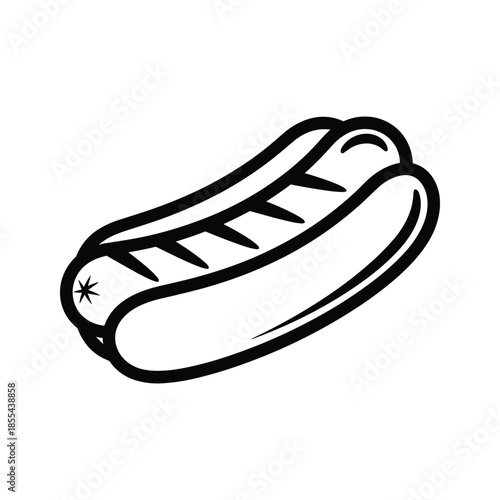 Black and white illustration of a grilled sausage