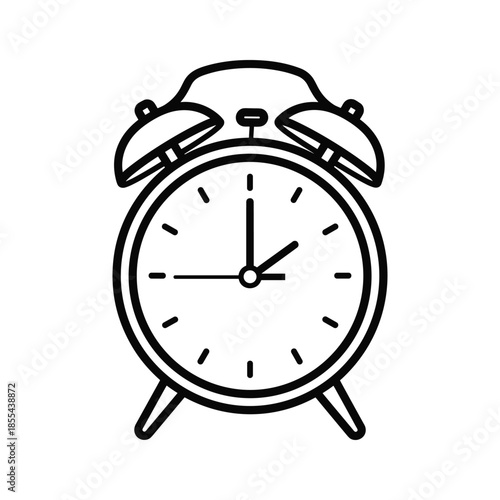 Black and white alarm clock icon illustration