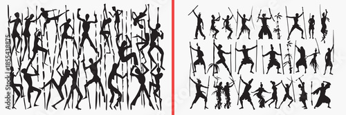 tribal people silhouettes vector, jungle human clipart, primitive warrior illustration, ethnic dance svg, ancient tribe graphics, wild people shadows, cultural silhouette art, forest tribe vector, rit