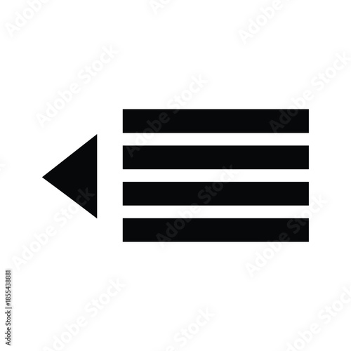 Black arrow pointing right next to three horizontal lines