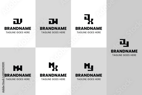 Letters JV JW JX JY MW MX MY Monogram Identity Logo Set, for brand with VJ WJ XJ YJ WM XM YM initials