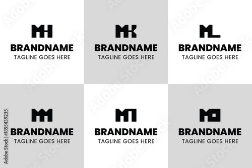 Letters MH MK ML MM MN MO Monogram Identity Logo Set, for brand with HM KM LM MM NM OM initials