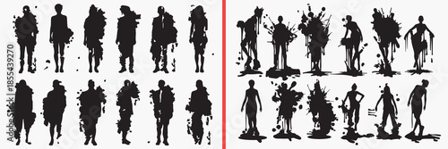 standing people silhouettes vector, human character poses, men women clipart, people posture svg, lifestyle human illustration, black people silhouettes, daily life vector art, social character graphi