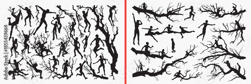 tree bird silhouettes vector, nature scenery clipart, forest landscape svg, outdoor wildlife illustration, birds flying trees, black nature silhouettes, woodland scenery vector art, peaceful environme