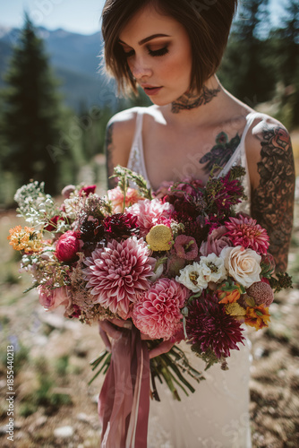 Wallpaper Mural Beautiful floral bouquet with pink flowers at a scenic outdoor location Torontodigital.ca